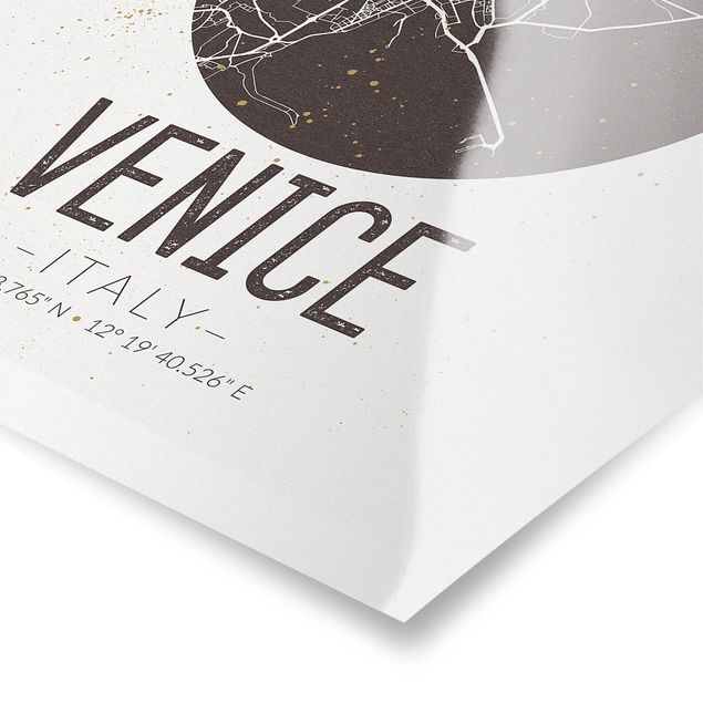 Tavlor svart och vitt Venice City Map - Retro