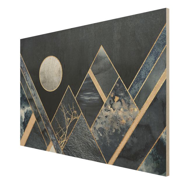 Tavlor Elisabeth Fredriksson Golden Moon Abstract Black Mountains