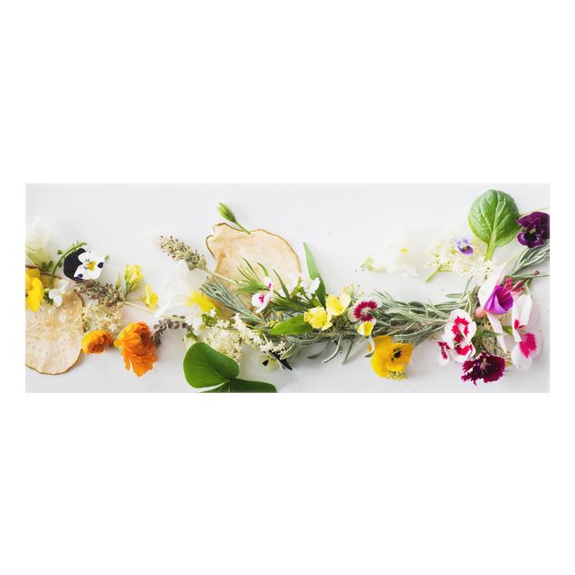 glasskivor kök Fresh Herbs With Edible Flowers