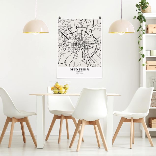 Posters svart och vitt Munich City Map - Classic