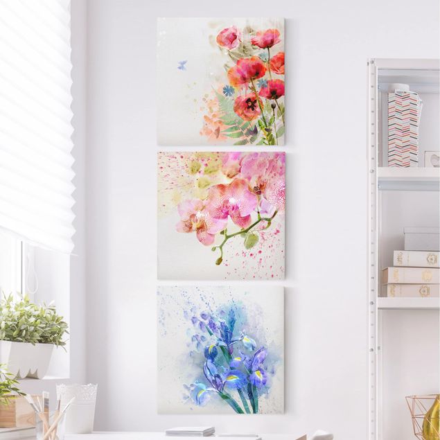 Canvastavlor blommor  Watercolour Flower Trio