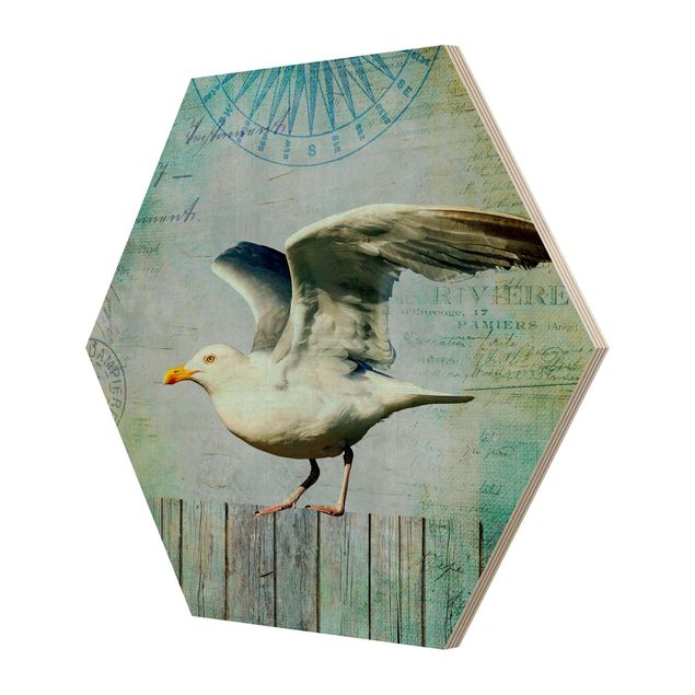 Tavlor Andrea Haase Vintage Collage - Seagull On Wooden Planks