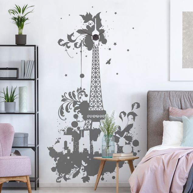 Wallstickers namn på städer Eiffel Tower with tendrils design