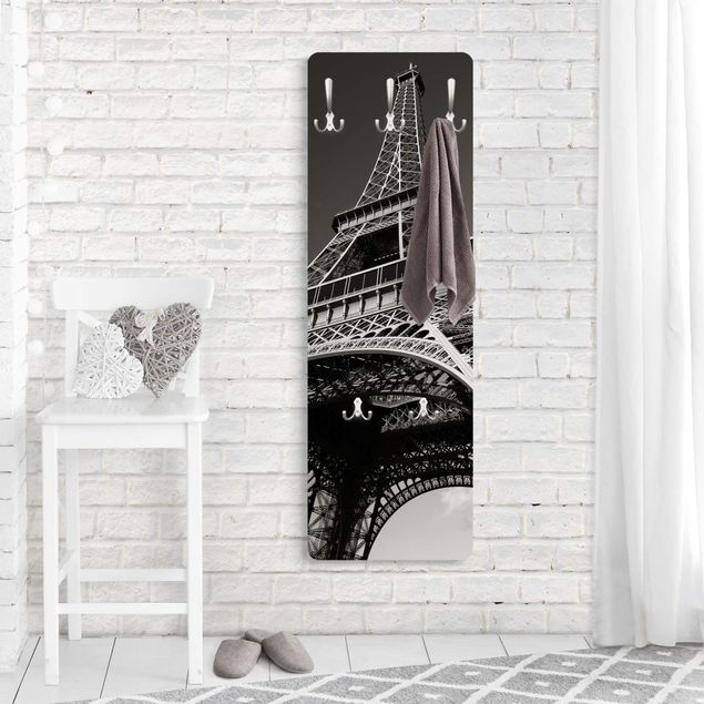 Klädhängare vägg svart och vitt Eiffel tower