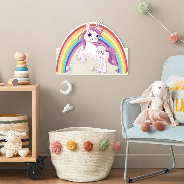Klädhängare vägg ordspråk Unicorn Rainbow With Customised Name