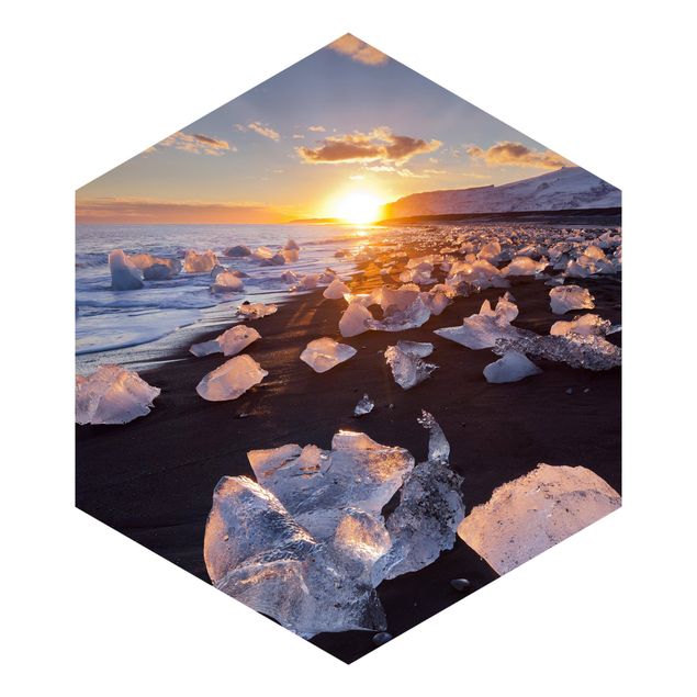 Fototapeter beige Chunks Of Ice On The Beach Iceland