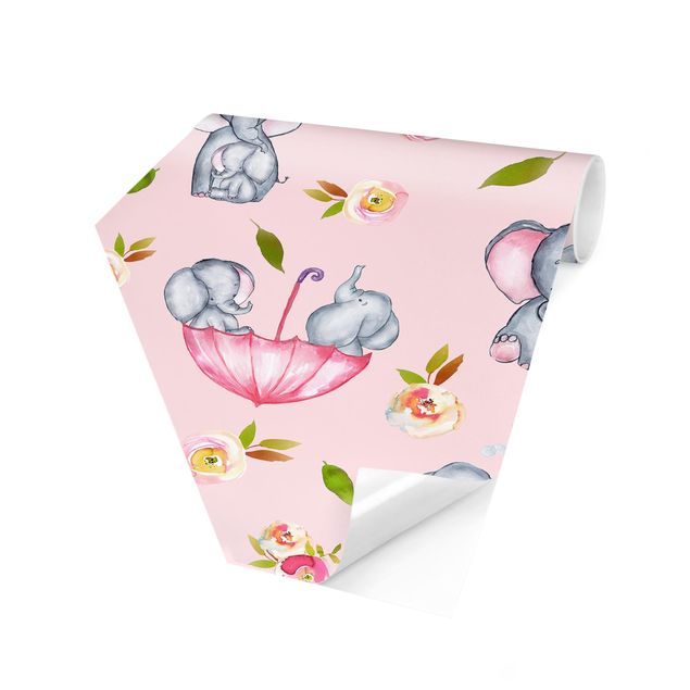 Hexagonala tapeter Elephant With Flowers In Front Of Pink