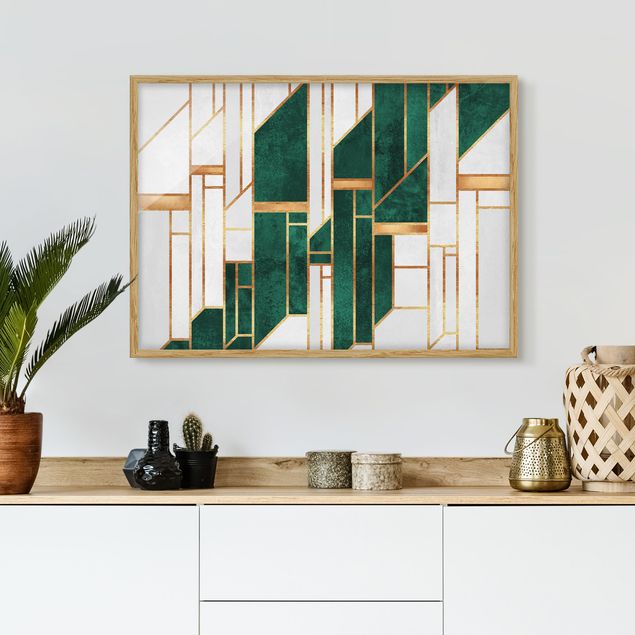 Tavlor med ram konstutskrifter Emerald And gold Geometry