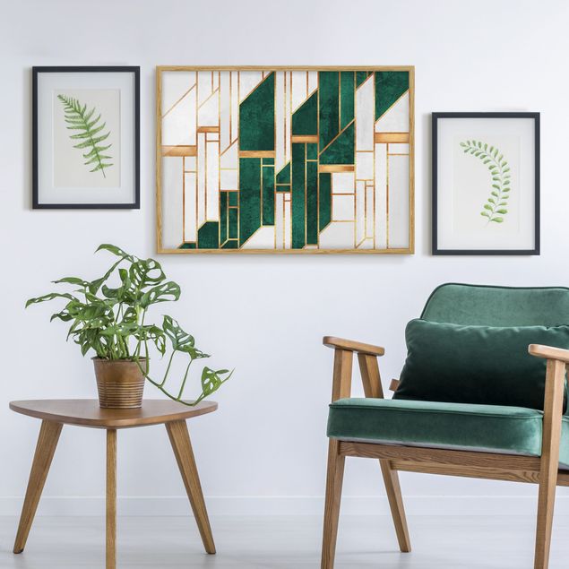 Tavlor med ram abstrakt Emerald And gold Geometry