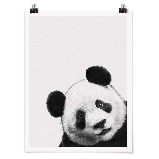 Posters svart och vitt Illustration Panda Black And White Drawing