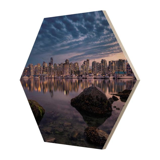 Hexagon Bild Holz - Vancouver im Sonnenuntergang