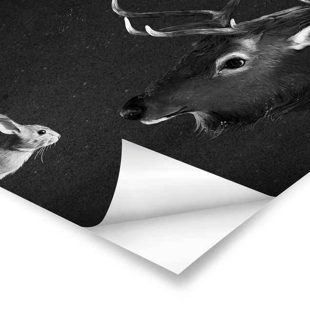 Tavlor svart Illustration Deer And Rabbit Black And White Drawing