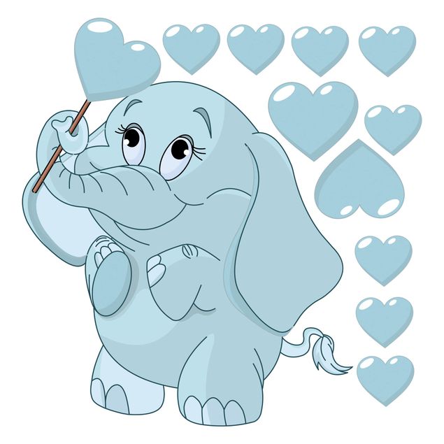 Wallstickers kära Baby Elephant With Blue Hearts