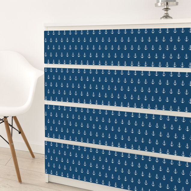 Möbelfolier matt Monogram Anchor Pattern Blue White
