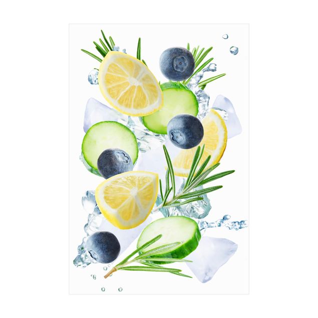 matsal matta Blueberries Lemons Ice Cubes Splash
