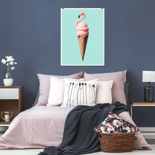 Posters konstutskrifter Ice Cream Cone With Flamingo