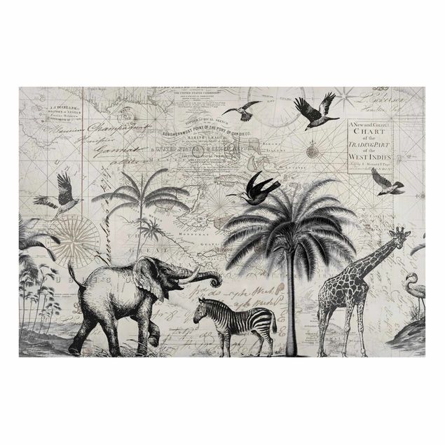 Tavlor elefanter Vintage Collage - Exotic Map