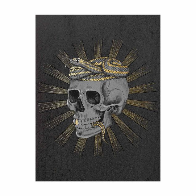 Antracitgrå matta Illustration Skull And Snake Black Gold
