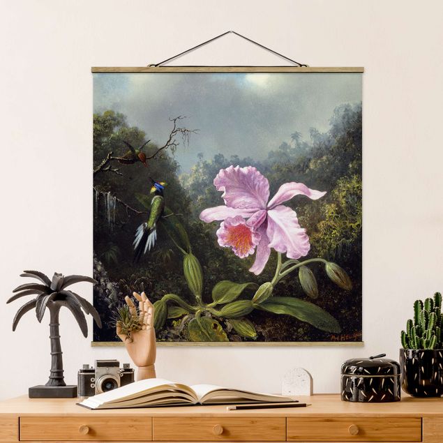 Tavlor orkidéer Martin Johnson Heade - Still Life With An Orchid And A Pair Of Hummingbirds