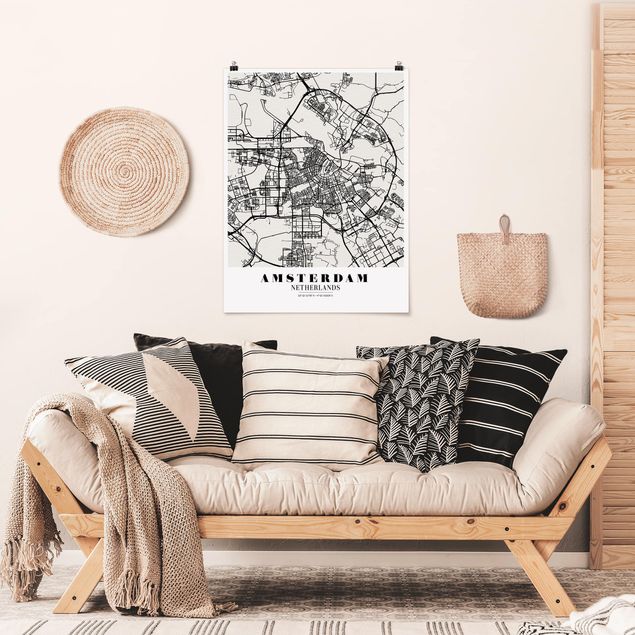 Posters svart och vitt Amsterdam City Map - Classic