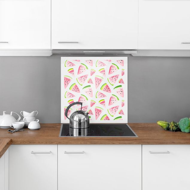 stänkskydd kök glas mönster Watercolour Melon Pieces With Frame