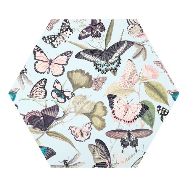 Tavlor konstutskrifter Vintage Collage - Butterflies And Dragonflies