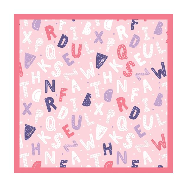 Vinylmattor Alphabet With Hearts And Dots In Light Pink With Frame