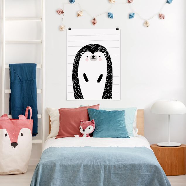 Posters svart och vitt Zoo With Patterns - Hedgehog