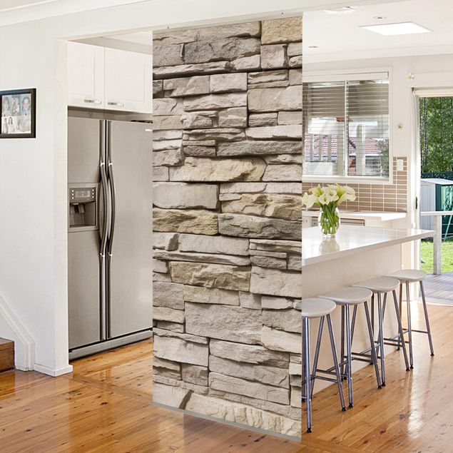 Rumsavdelare Asian Stonewall - Stone Wall From Large Light Coloured Stones