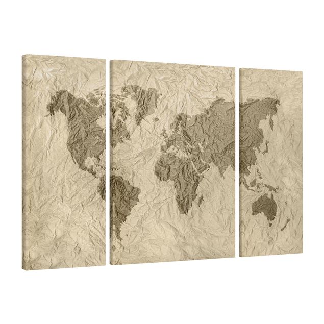 Canvastavlor världskartor Paper World Map Beige Brown