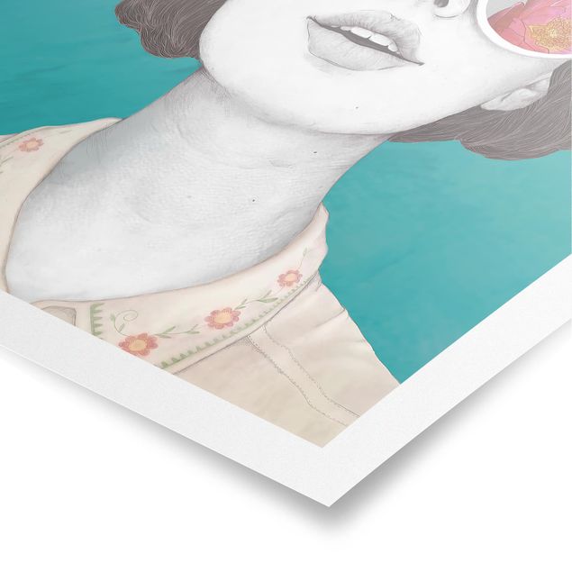 Tavlor färgglada Illustration Portrait Woman Collage With Flowers Glasses