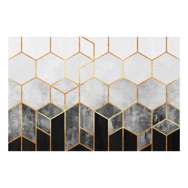 glasskivor kök Golden Hexagons Black And White