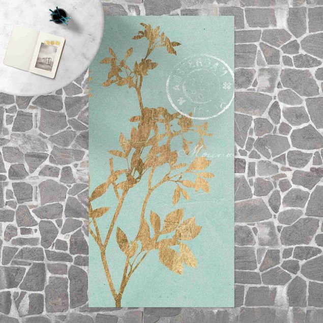 altanmattor Golden Leaves On Turquoise I