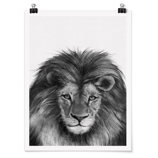 Posters konstutskrifter Illustration Lion Monochrome Painting