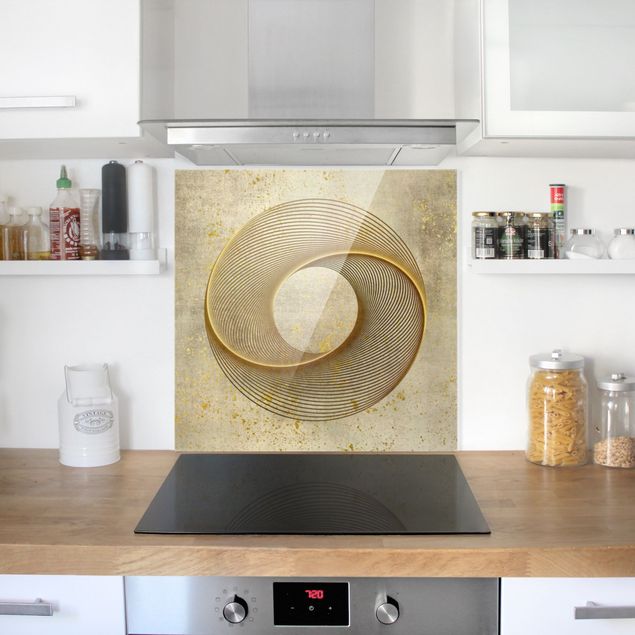 Stänkskydd kök glas mönster Line Art Circling Spirale Gold