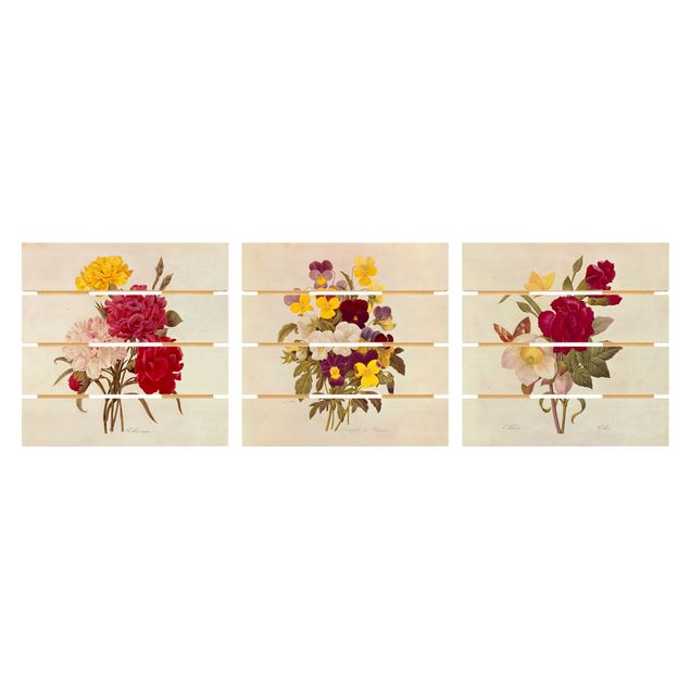Trätavlor blommor  Pierre Joseph Redouté - Roses Cloves Pansies