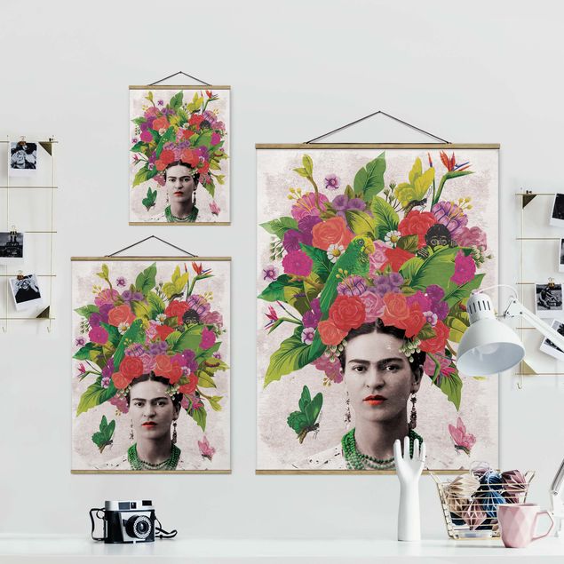 Tavlor röd Frida Kahlo - Flower Portrait