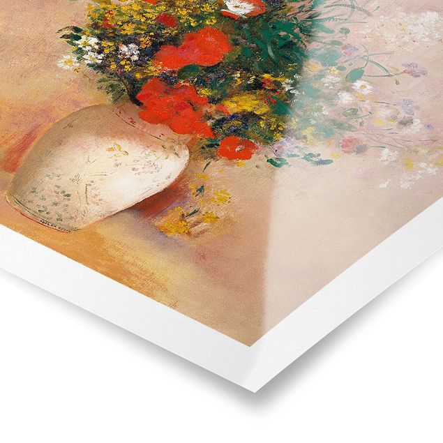 Posters konstutskrifter Odilon Redon - Vase With Flowers (Rose-Colored Background)