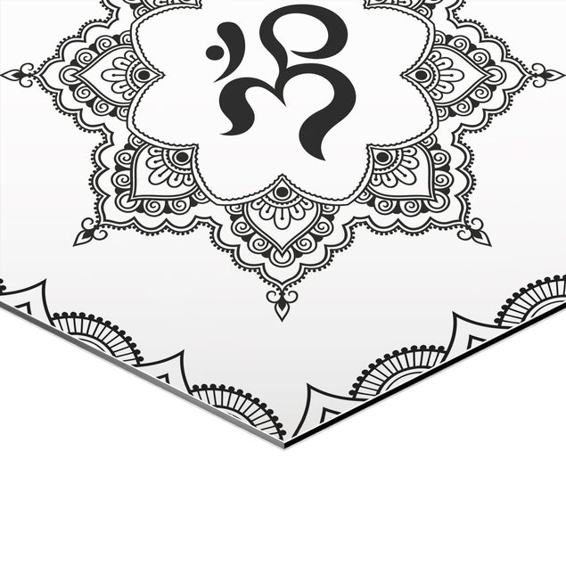 Hexagonala tavlor Hamsa Hand Lotus OM Illustration Set Black And White
