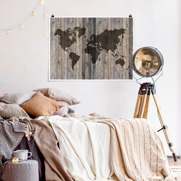 Posters världskartor Wood World Map