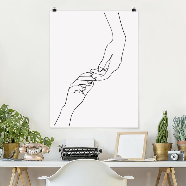 Konststilar Line Art Hands Touching Black And White
