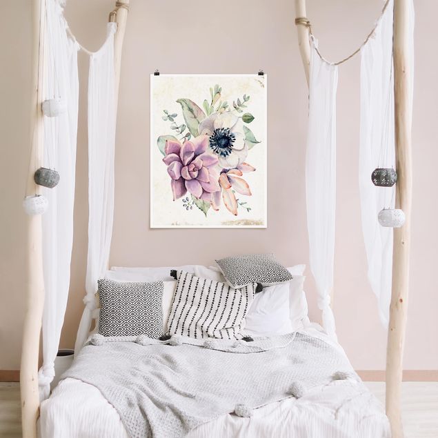 Posters blommor  Watercolour Flower Cottage
