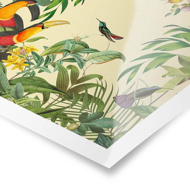 Tavlor färgglada Vintage Collage - Birds In The Jungle