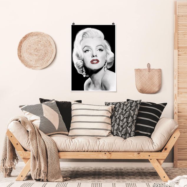 Posters svart och vitt Marilyn With Earrings