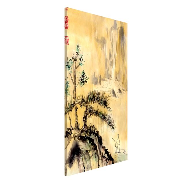 Kök dekoration Japanese Watercolour Drawing Cedars And Mountains