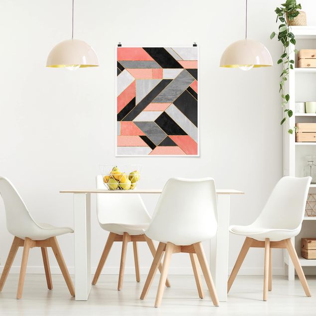 Posters abstrakt Geometry Pink And Gold