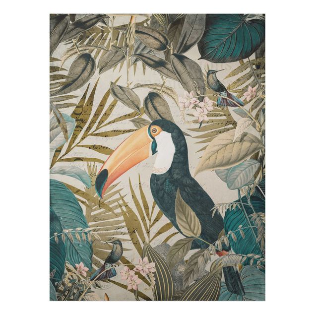 Tavlor djungel Vintage Collage - Toucan In The Jungle