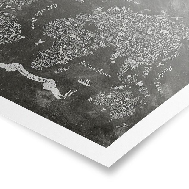 Tavlor svart och vitt Chalk Typography World Map