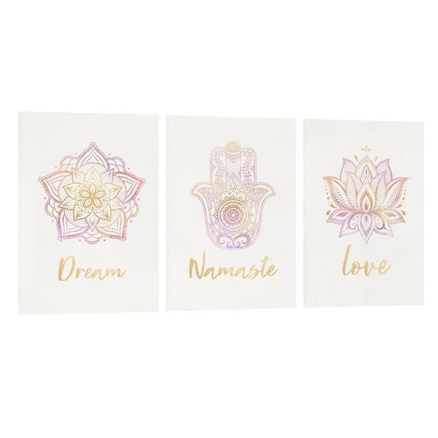 Canvastavlor ordspråk Mandala Namaste Lotus Set Gold Light Pink