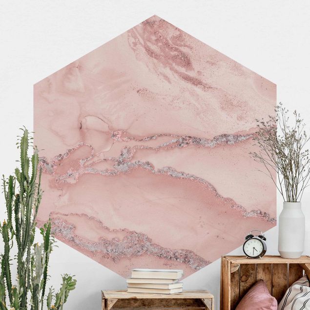 Fototapeter marmor utseende Colour Experiments Marble Light Pink And Glitter